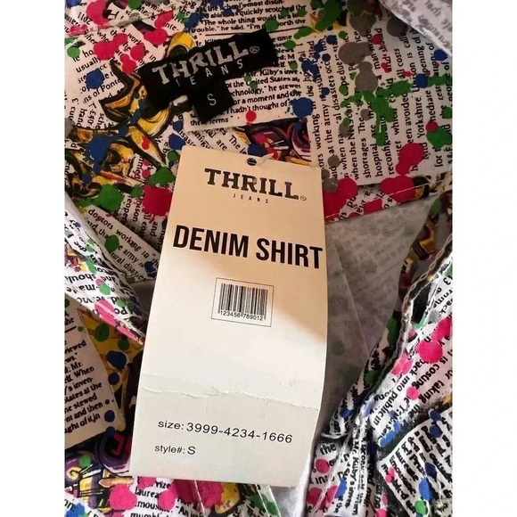 Thrill graffiti colorful raw hem button down long sleeve shirt dress small  NWT - Picture 7 of 13